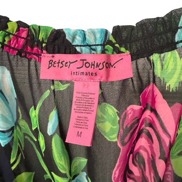 Betsey Johnson Intimates Black Floral Sheer Babydoll Nightgown Dress Size Medium - Picture 3 of 5